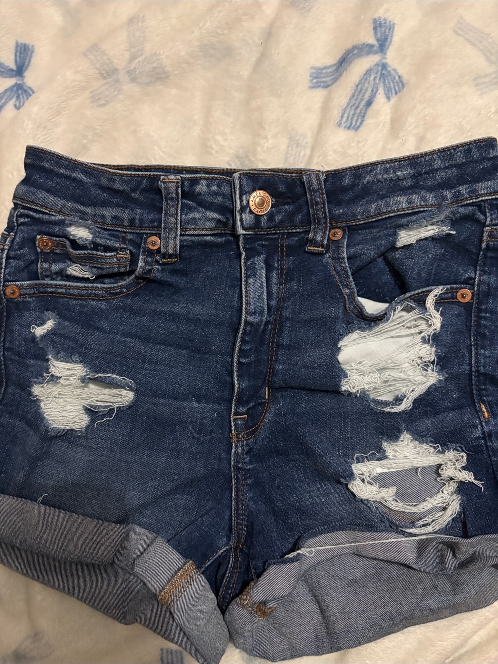 American Eagle Outfitters Dark Indigo Distressed Denim Shorts